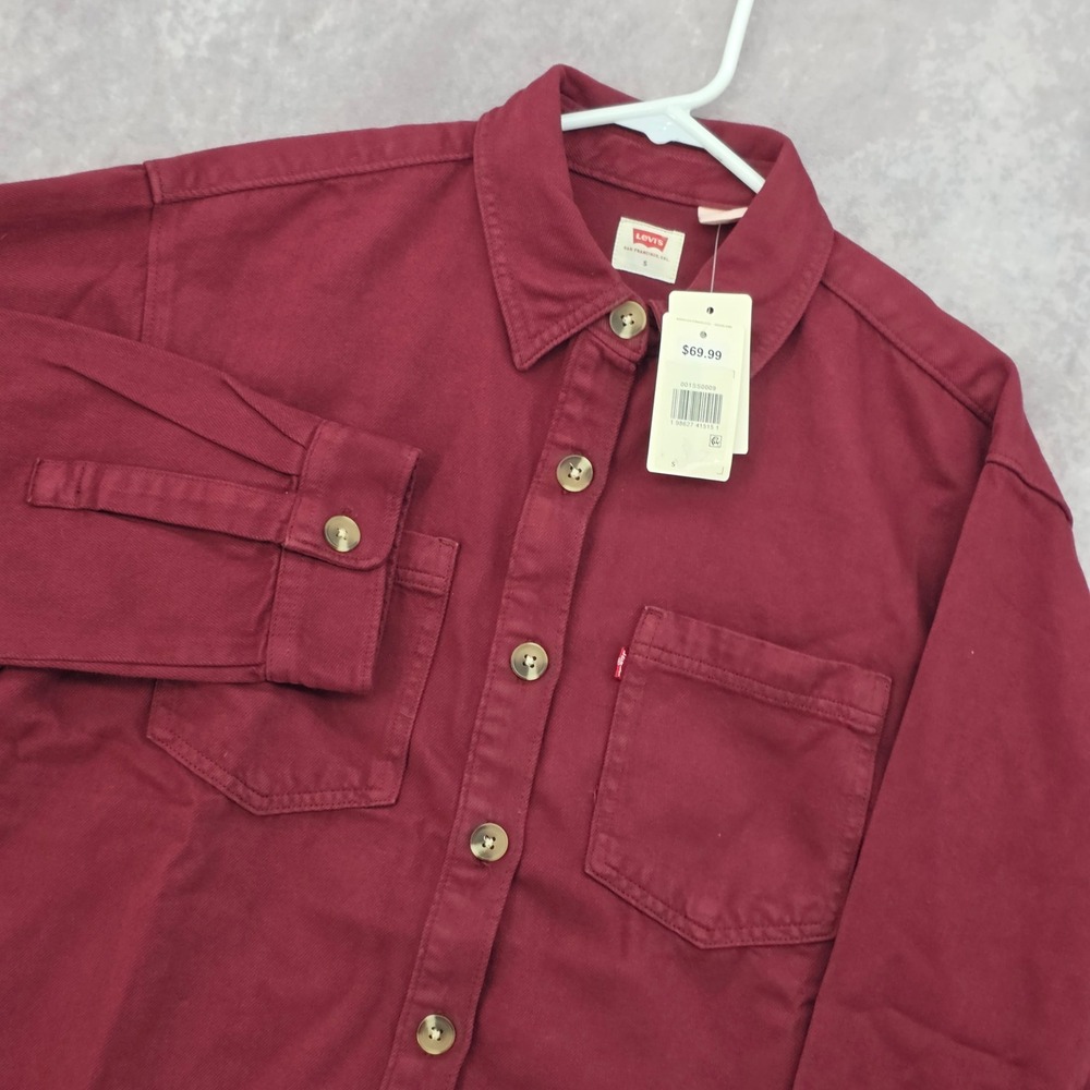 Levis Womens Small Burgundy Button Down Shirt Red Cotton Twill Jacket